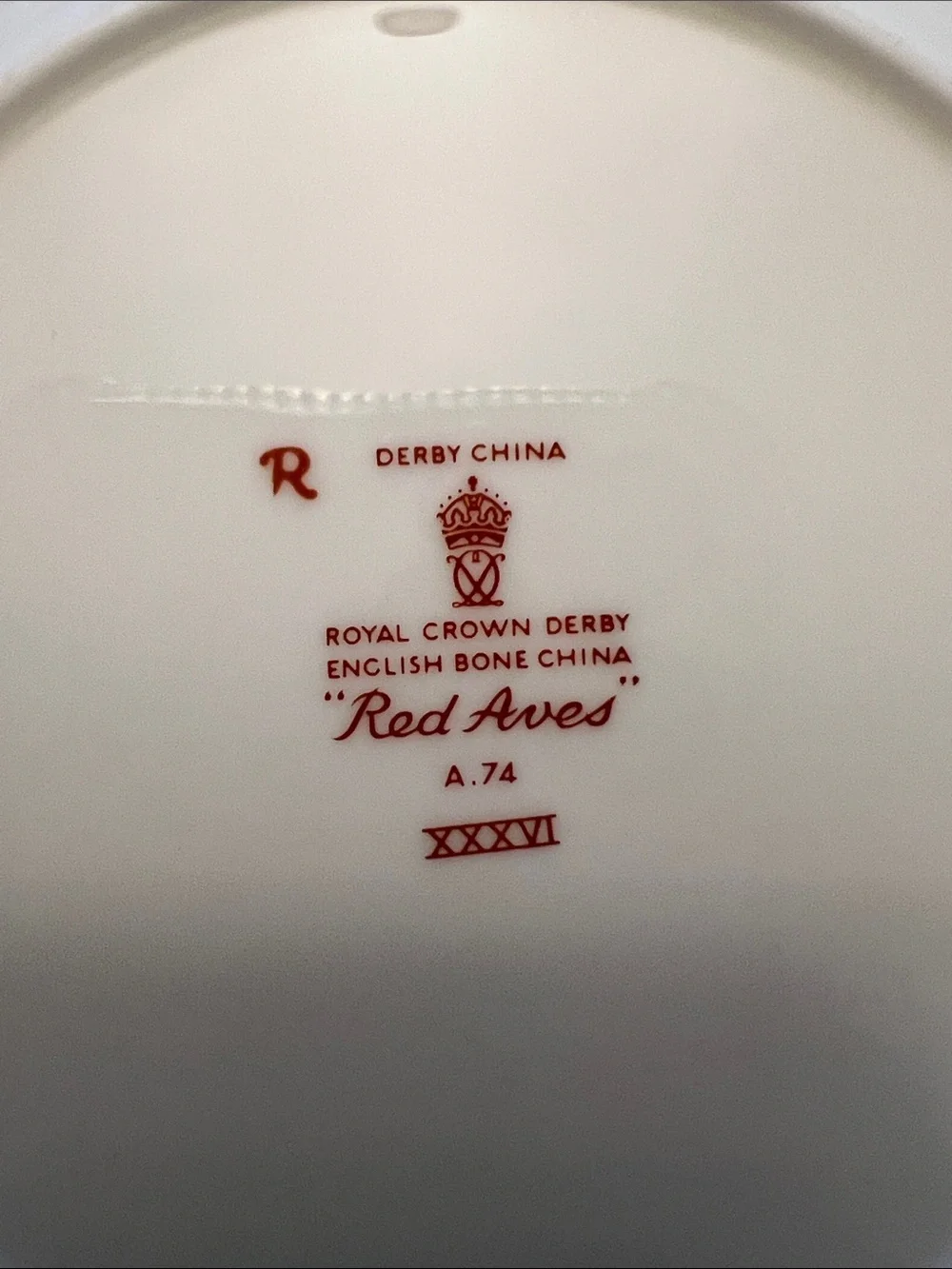 Royal Crown Derby English Bone China Red Aves. Set of 6.